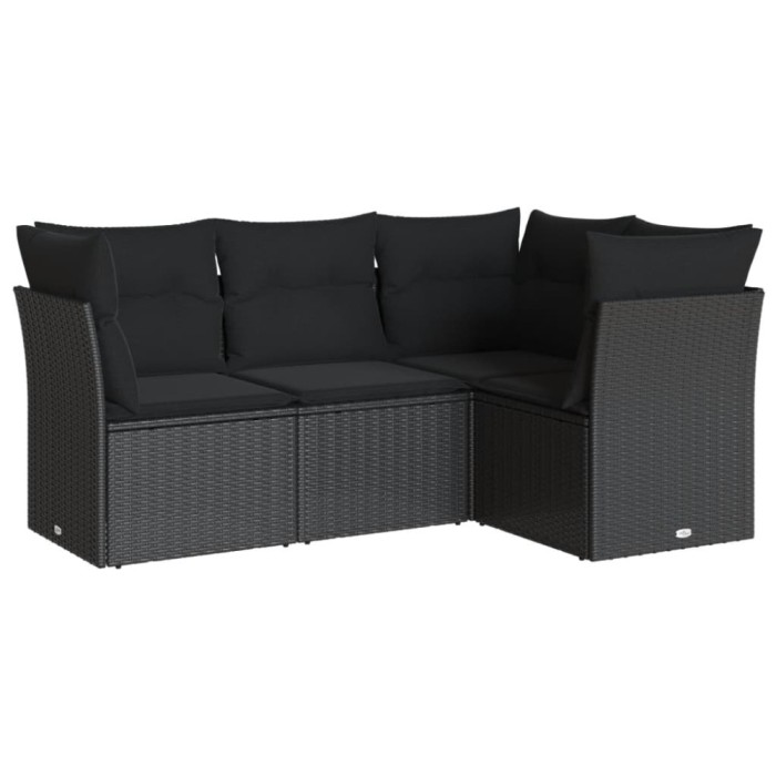 Set mobilier de gradina cu perne, 4 piese, negru, poliratan