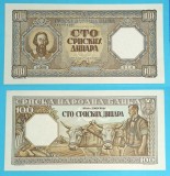 Serbia 100 Dinara 1943 &#039;Război Mondial II&#039; aUNC+ serie: A0608 216 p#33