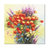 Cumpara ieftin Tablou pictat manual living, dormitor, Buchet cu maci, stilizat - 60x60cm ulei pe panza in cutit efect 3D