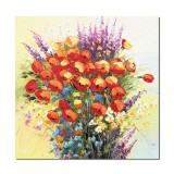 Tablou pictat manual, Buchet cu maci, stilizat, 60x60cm ulei pe panza in cutit efect 3D, superb