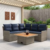 vidaXL Seturi de mobilier 4 pcs Gri și albastru marin Ratan PE 3422179