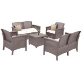 Set mobilier gradina Leziter Venus Big 6 locuri, Rattan/Plastic, Cappuccino