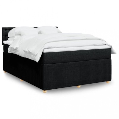 vidaXL Pat box spring cu saltea, negru, 140x200 cm, textil foto