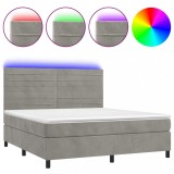 Cumpara ieftin Pat cu arcuri, saltea si LED, gri deschis, 180x200 cm, catifea
