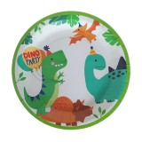 Set 10 farfurii de carton happy birthday, flippy, 23 cm, tematica aniversare, model dinozauri, multicolor