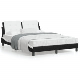 Cadru de pat cu LED, negru si alb, 140x200 cm, piele ecologica GartenMobel Dekor, vidaXL