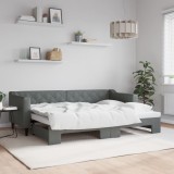 Cumpara ieftin Pat de zi cu extensie, gri &icirc;nchis, 80x200 cm, textil
