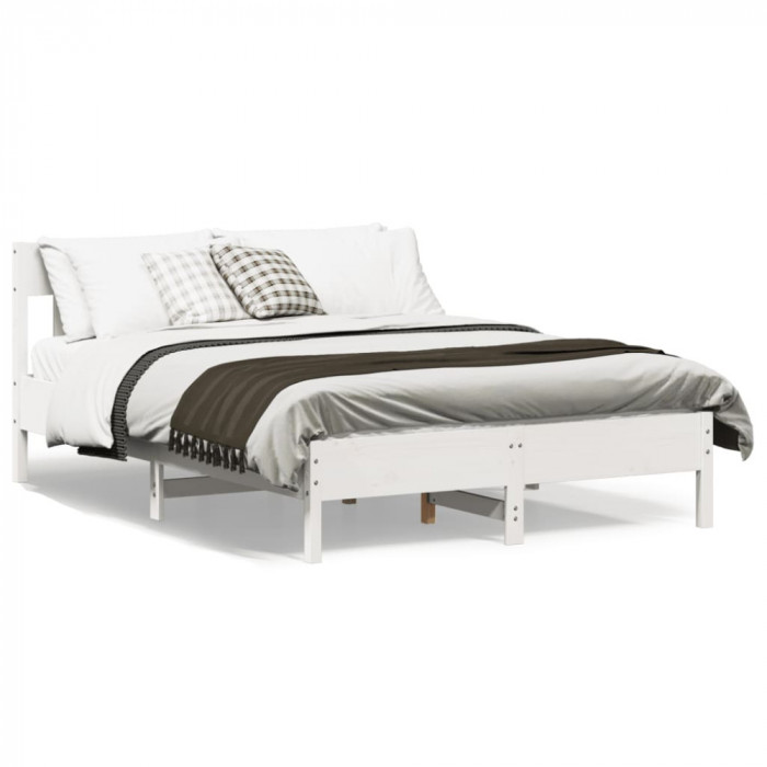 Cadru de pat cu tablie, alb, 140x190 cm, lemn masiv de pin GartenMobel Dekor