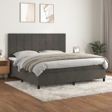 Cumpara ieftin Pat box spring cu saltea, gri &icirc;nchis, 200x200 cm, catifea