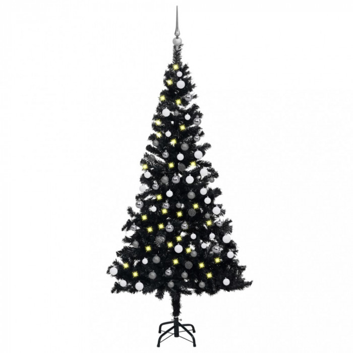 Brad Craciun pre-iluminat cu set globuri, negru, 120 cm, PVC GartenMobel Dekor
