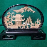 DIORAMA DECORATIVA SCULPTATA MANUAL &Icirc;N LEMN DE BALSA - CHINA anii '70