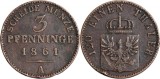 1861 - A - 3 pfenninge - Wilhelm I - Regatul Prusiei Monetaria : Berlin, Europa