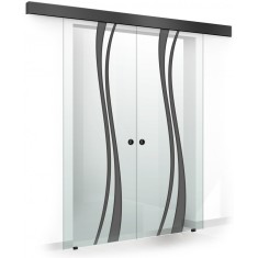 Usa culisanta Boss &reg; Duo Black model Play negru, 60+60x215 cm, sticla Gri securizata, glisanta in ambele directii