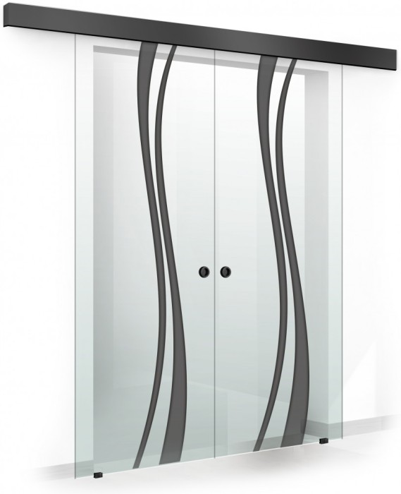 Usa culisanta Boss &reg; Duo Black model Play negru, 95+95x215 cm, sticla Gri securizata, glisanta in ambele directii