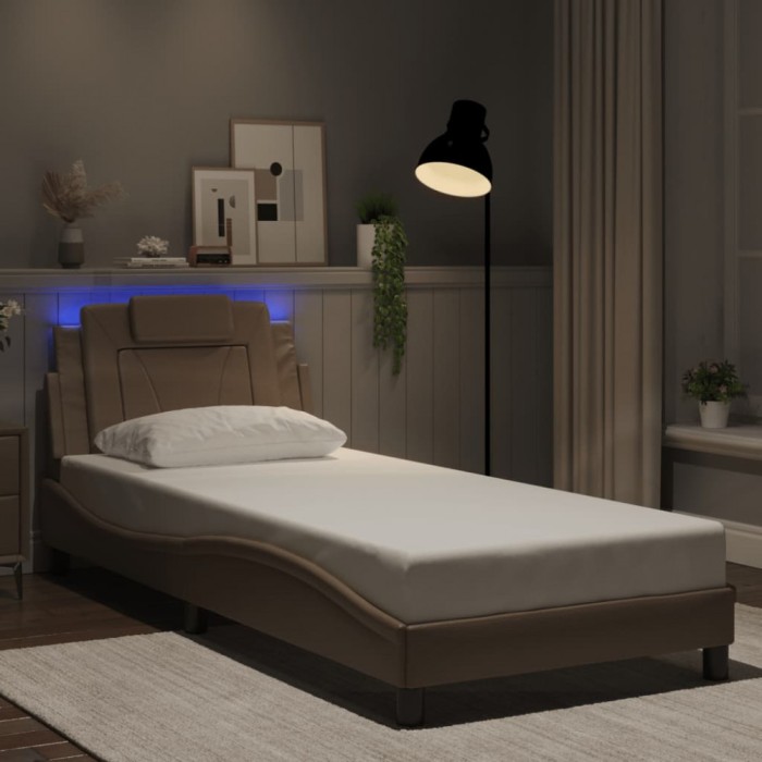 vidaXL Cadru de pat cu lumini LED cappuccino 80x200 cm piele ecologică 3213984