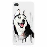 Husa silicon pentru Apple Iphone 4 / 4S, Husky Dog Watercolor Illustration