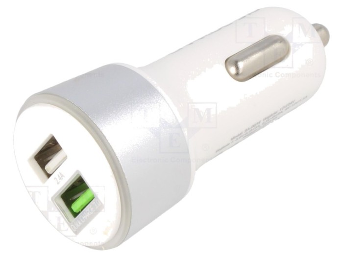 &Icirc;ncărcător USB dublu alb Quick Charge 3.0