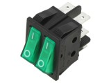 &Icirc;ntrerupător rocker dublu SPST x2, ON-OFF + ON-OFF, verde, 16A/250VAC