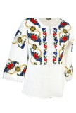 Bluza dama casual R 124, marime L, alb/rosu ferrari, Bumbac