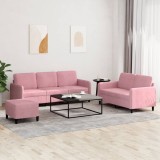 VidaXL Set de canapele, 3 piese, roz, catifea