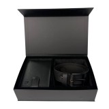 Cumpara ieftin Set cadou pentru barbati, Portofel + Curea, piele naturala, model elegant, Negru, SET10