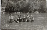 Fotografie tip Carte Postala, grup de tineri la Calimanesti, 1927