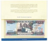 Filipine 2000 Piso 2001 P-189 UNC Bancnota Comemorativa Filipinas, Folder Original