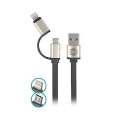 Cablu Date si Incarcare USB la Lightning - USB la MicroUSB Forever Metal Head, 1 m, Negru