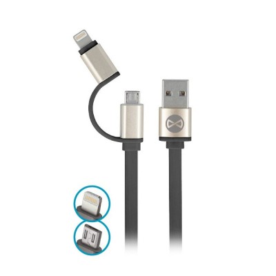 Cablu Date si Incarcare USB la Lightning - USB la MicroUSB Forever Metal Head, 1 m, Negru foto