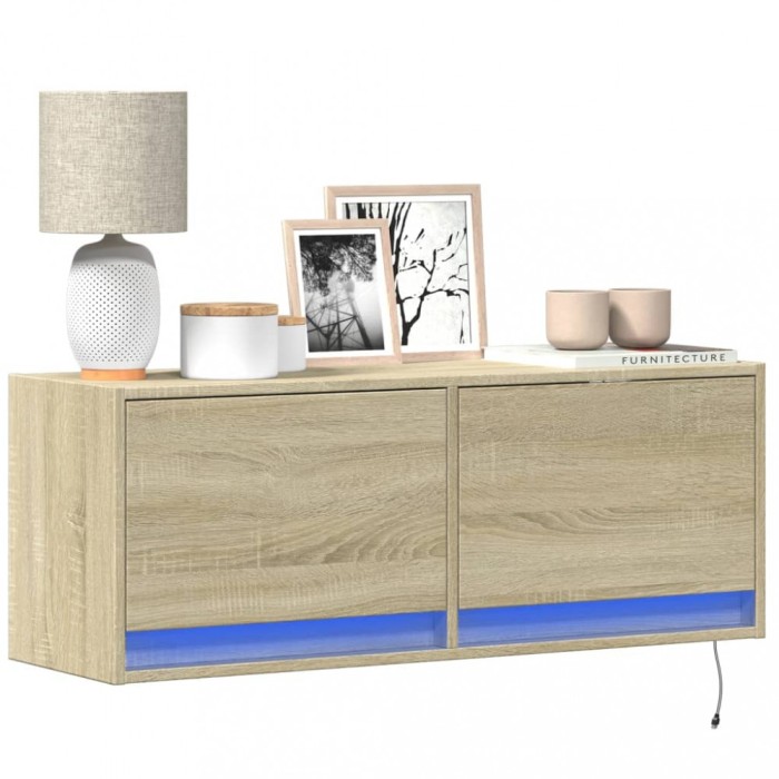 vidaXL Comodă TV de perete cu lumini LED, stejar sonoma, 100x31x38 cm