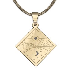 Pandativ din aur galben de 14K in forma de romb cu peisaj soare si luna