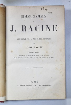OEUVRES COMPLETES de J. RACINE , ornee d&amp;#039; un beau portrait et de 12 vignettes de J. STAAL , SFARSIT DE SECOL XIX foto