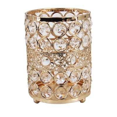 Organizator suport elegant Pufo Fame pentru pensule de machiaj, rujuri, bijuterii, metalic, 12 cm, auriu foto