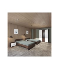 Dormitor Hera, 5 Piese, 2 x Pat , 2Noptiere, Dulap, Culoare Wenge/Alb 90x200cm