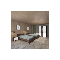 Dormitor Hera, 5 Piese, 2 x Pat , 2Noptiere, Dulap, Culoare Wenge/Alb 90x200cm