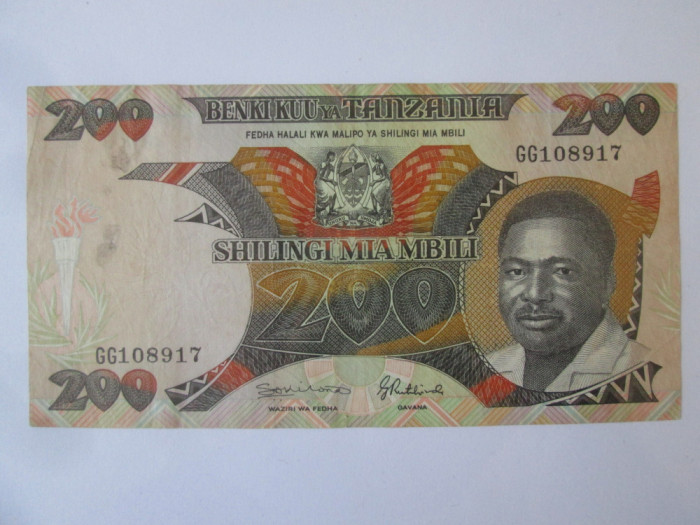 Rară! Tanzania 200 Shilingi 1986