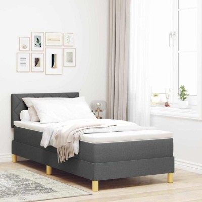 vidaXL Pat boxspring cu saltea Gri &amp;icirc;nchis 90 x 190 cm țesătură 3338959 foto