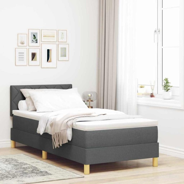 vidaXL Pat boxspring cu saltea Gri &icirc;nchis 90 x 190 cm țesătură 3338959
