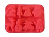 Forma silicon pentru prajituri, Tema Craciun, 8 cavitati, Rosu, 20 cm, 483COF