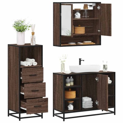 vidaXL Set mobilier de baie, 3 piese, stejar maro, lemn prelucrat 3301064 foto