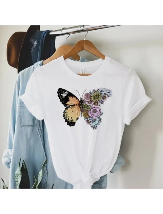 Tricou Dama Alb Fluture - S(36)