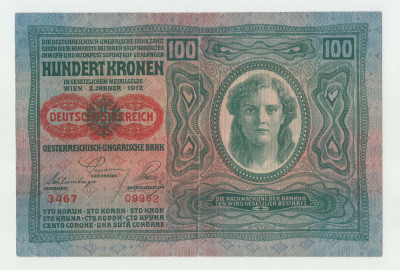 AUSTRIA - UNGARIA - 100 Kronen/Korona/Coroane 1912 TIP B , B1.28 foto