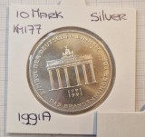 Germany, Germania, 10 Deutsche Mark 1991, KM#177, argint, excelenta, Europa