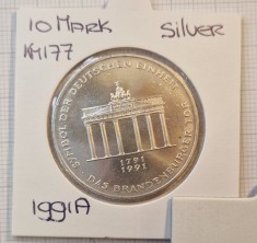 Germany, Germania, 10 Deutsche Mark 1991, KM#177, argint, excelenta