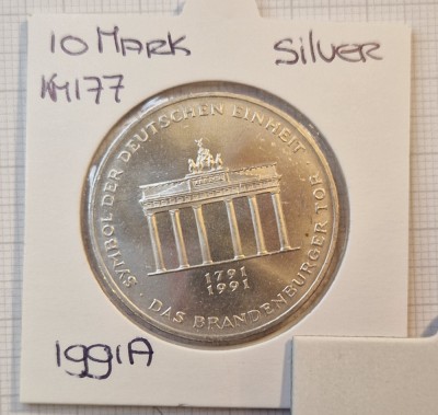 Germany, Germania, 10 Deutsche Mark 1991, KM#177, argint, excelenta foto