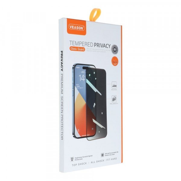 Folie de protectie Ecran Privacy Veason pentru Apple iPhone 15, Sticla Securizata, Full Glue, 6D