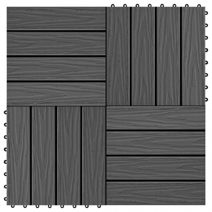 Plăci podea &icirc;n relief, WPC, 11 buc., 30 x 30 cm, 1 mp, negru