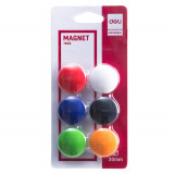 Set 6 Magneti pentru Tabla Magnetica Deli, 30 mm, Diverse Culori, Magneti Tabla, Magneti Rotunzi, Magneti Colorati, Set de Magneti, Magneti la Set, Ma