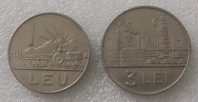 G5. ROMANIA RSR lot / set 1 leu + 3 lei 1966 stare foarte buna ** foto