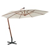 Umbrelă de soare suspendată cu st&acirc;lp de lemn, 350 cm, alb